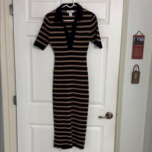 Caroline Constas Black and Tan Striped Maxi Dress